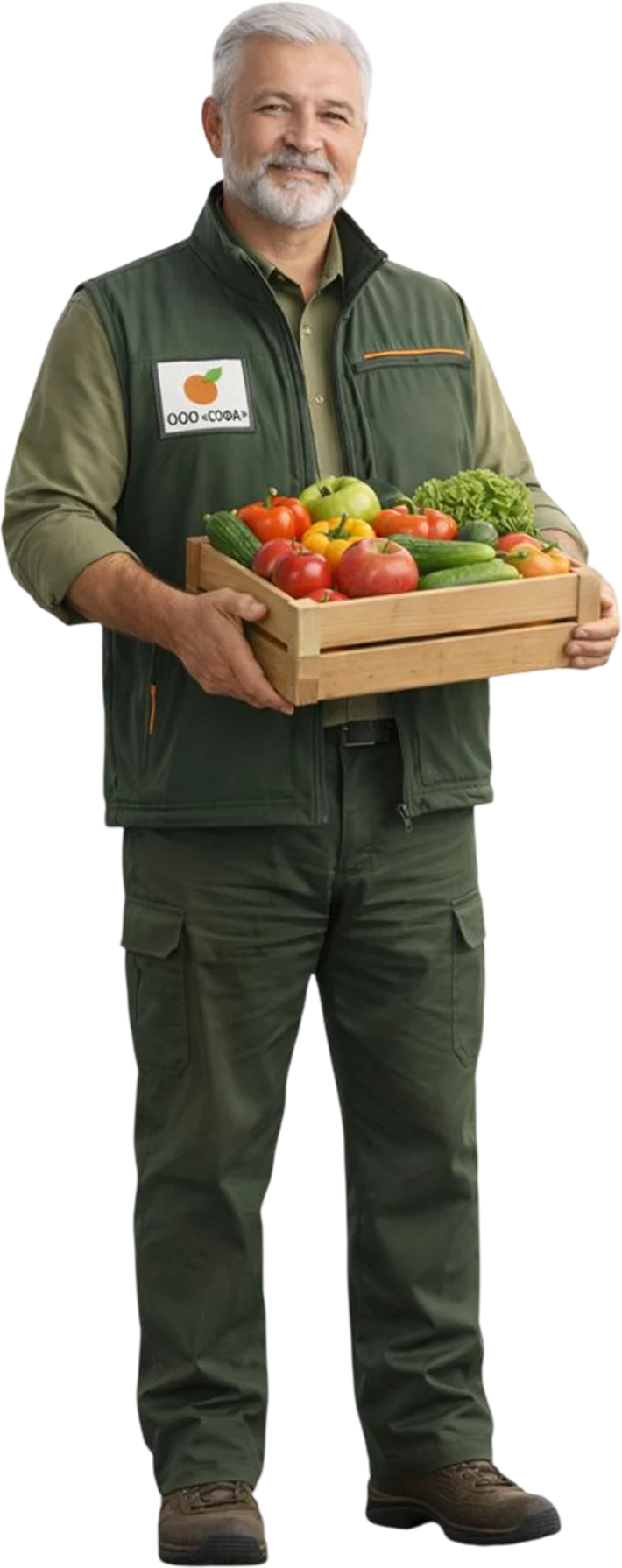 Сотрудник ООО «СОФА» с коробом свежей продукции
